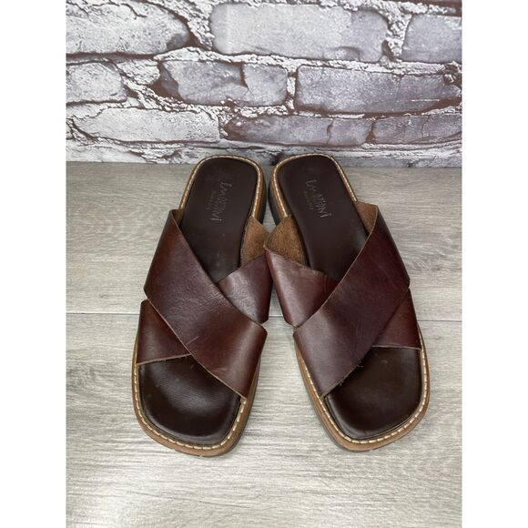 Emozioni Dark Brown Leather Slides Wedge Sandals Men Sz 45EU/12M US main image 14